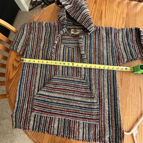 Earth Ragz Vintage 90s Mexican Blanket Baja Joe Red Black Blue Hoodie Mens S - Picture 3 of 8